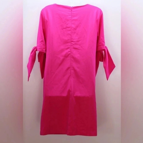 NWT CeCe size 2 Tie-Sleeve Shift Dress barbiecore pink boat neck - Picture 4 of 7